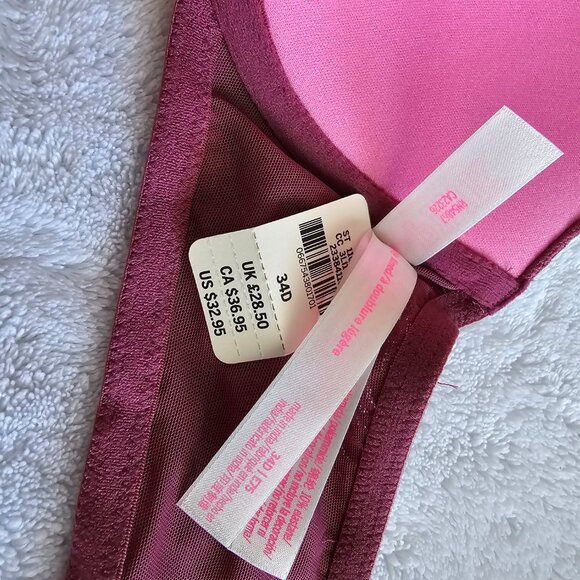 NWT VS PINK lightly lined Lace front closure racerback bra 34D Mauve - Picture 4 of 4
